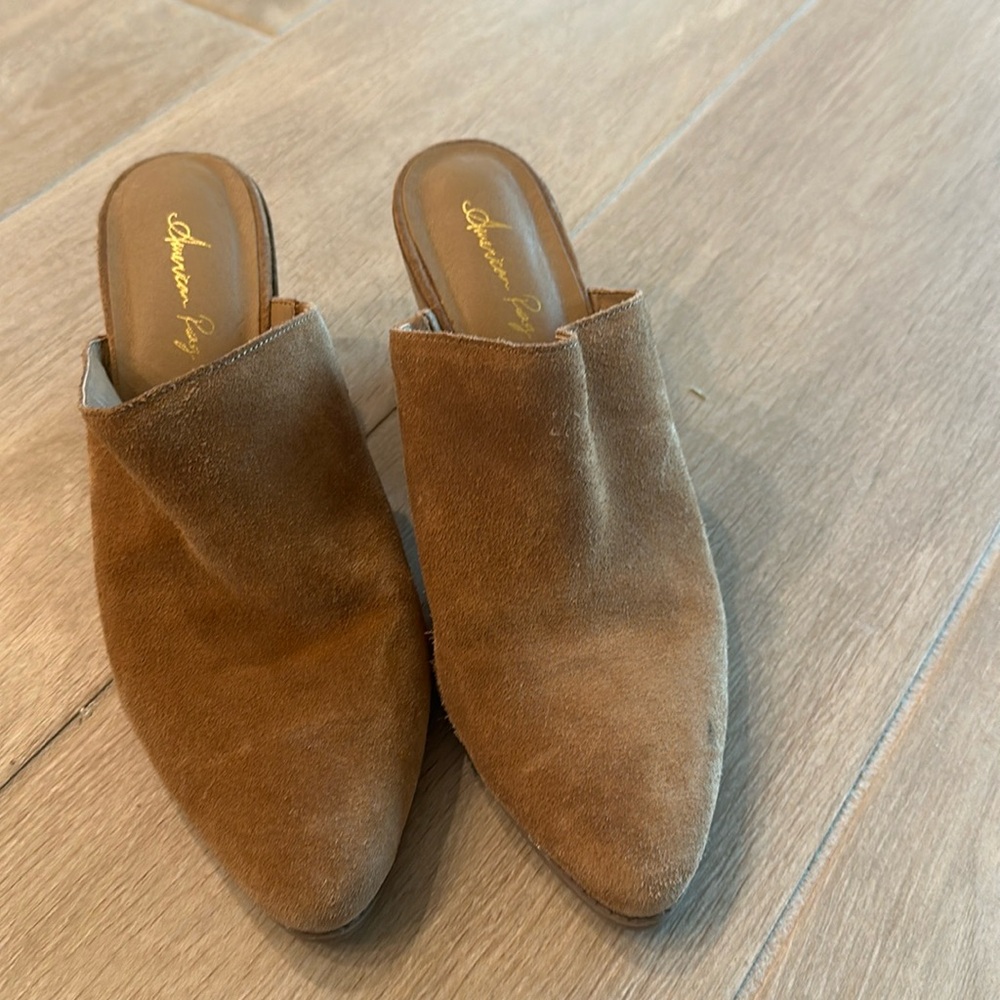 American Rag slide mules boots in tan suede. Worn once